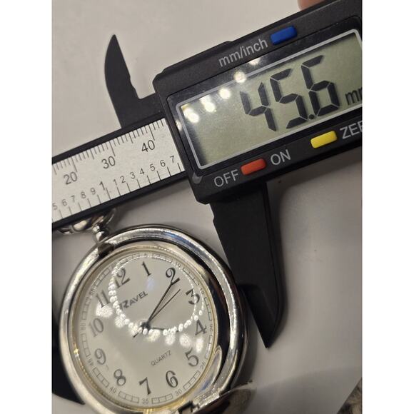 RAVEL POCKET WATCH-Chrome Lid/Clip-SILVER R1001.04. New Battery - Picture 6 of 6